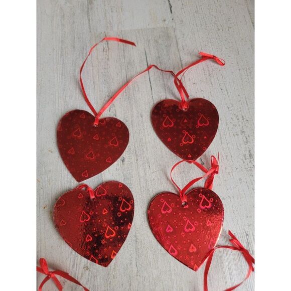 Holographic heart Valentine red set ornament Xmas decor - Picture 4 of 6